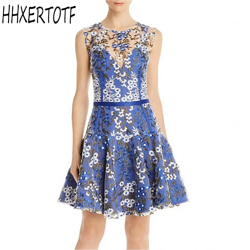 Женское вечернее платье с вышивкой модельное винтажное Сетчатое без рукавов