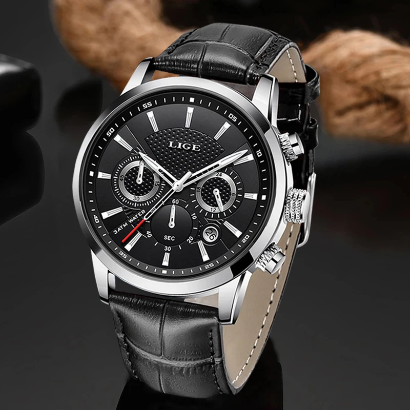 

Quartz Watch LIGE New Luxury Men Outdoor Mens Watches Sport Watches Chronograph Wristwatch Clock Leather Wrist Watches mens 2020
