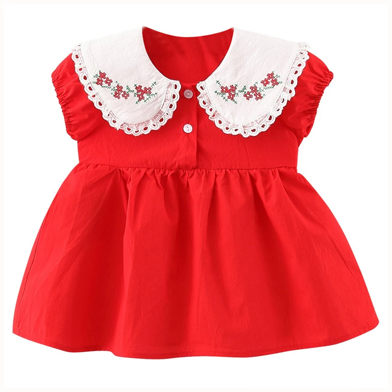 

Summer Baby Born Girl Clothes Sleeveless Embroidered Baby Collar Princess Dress for Toddler Girls Clothing Infant Tutu Skirt
