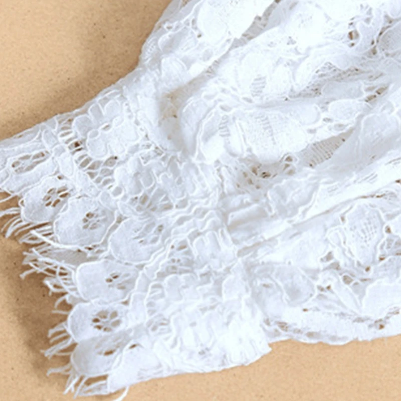 

Women Puff Long Sleeve Lapel Half Top Blouse Hollow Out Eyelash Floral Lace Detachable False Fake Collar Dickey Necklace