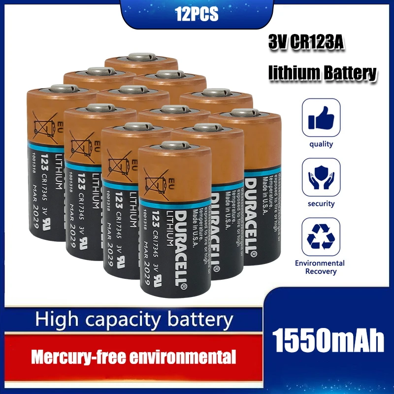 12 шт. Duracell CR123A CR17345 CR123 123A 123 3 В литиевая батарея для камеры фонарика газовый датчик
