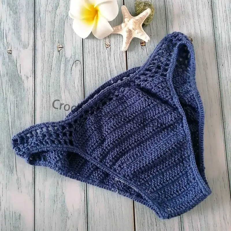 Женский сексуальный вязаный купальник бикини Boho Thong купальник ручной работы трикотажные шорты - Цвет: blue