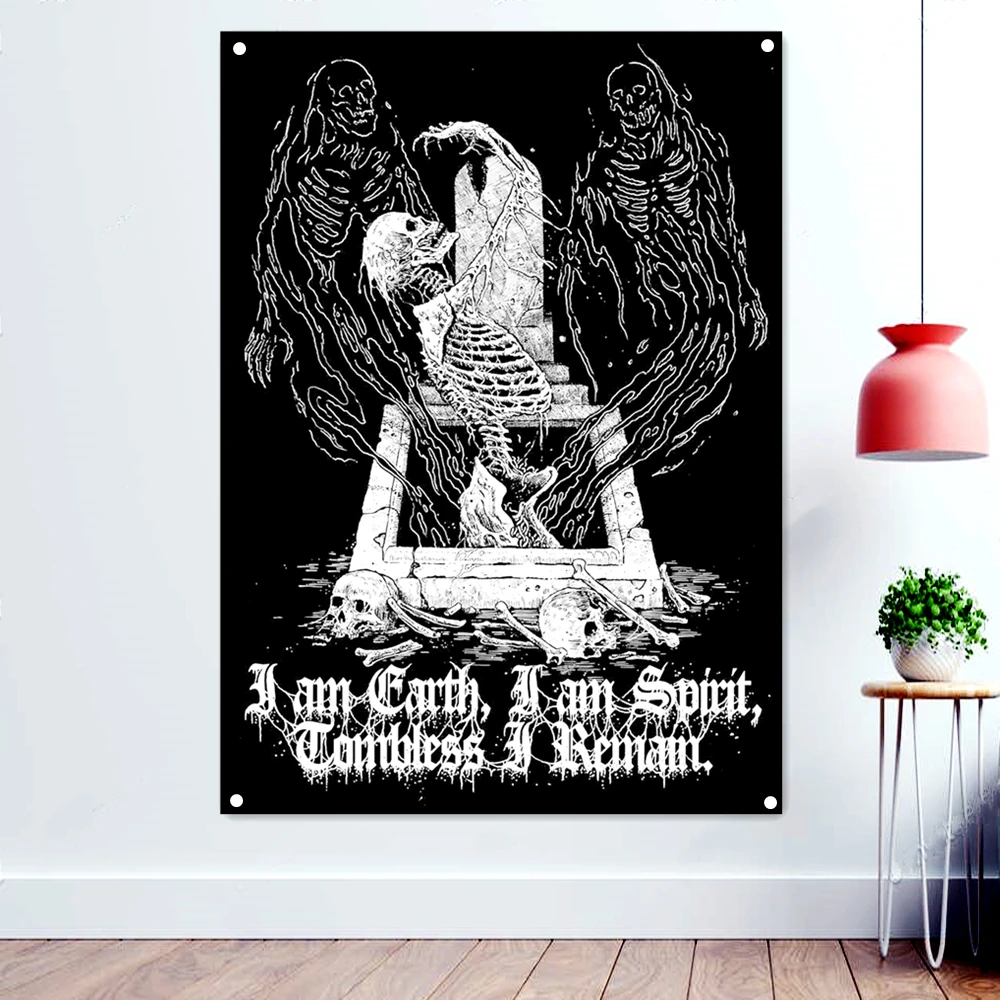 

Skeleton Soul Background Hanging Cloth Macabre Art Print Banners Wall Painting Black/White Skull Flags Halloween Poster Tapestry
