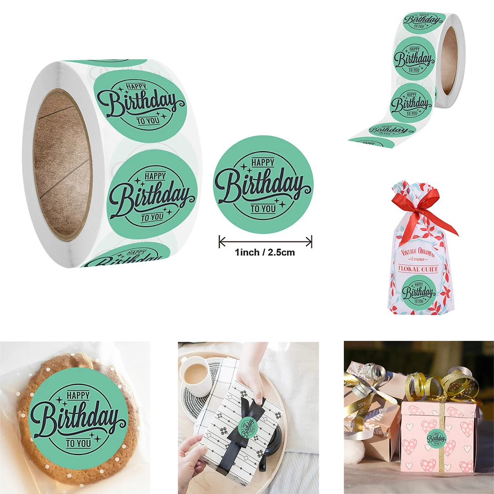 

500Pcs/Roll Happy Birthday Round DIY Paper Label Kid Stationery Stickers for Envelope Gifts Sealing Sticker