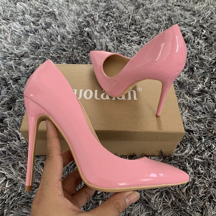 Женские туфли лодочки из лакированной кожи с острым носком на высоком каблуке 12