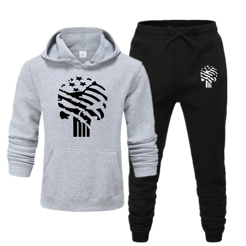 

2020 New Men Sets Fashion Sporting Suit Brand Skull Print Sweatshirt +Sweatpants Mens Clothing 2 Pieces Sets Slim Tracksuit
