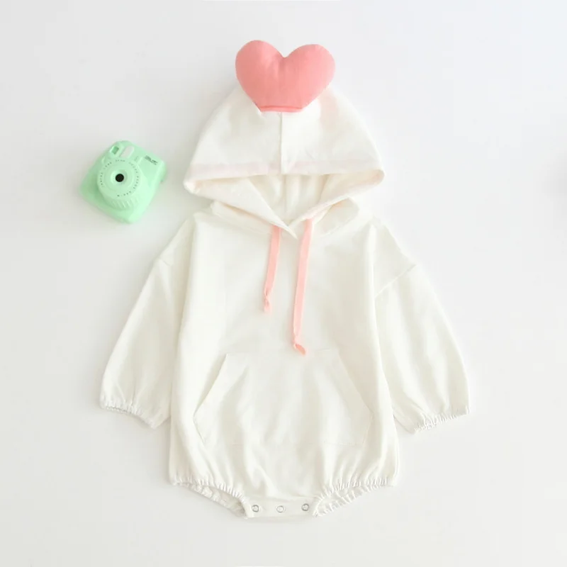Body de oto&ntilde;o para beb&eacute;s y ni&ntilde;os, mono grueso con bolsillo y coraz&oacute;n de amor en 3D, blanco y gris, ropa dulce para reci&eacute;n nacidos, E9333, novedad de 2021-1