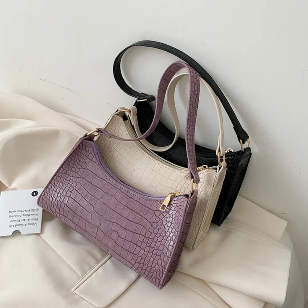 

2021 New Fashion Alligator Leather Baguette Bag Lady Shoulder Messenger Bags Women Leather Handbags Luxury Brand Crossbody Totes