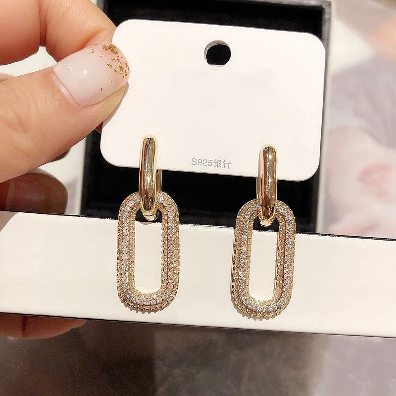 MIGGA Роскошные серьги-подвески из фианита с кристаллами и цепочкой золотого цвета