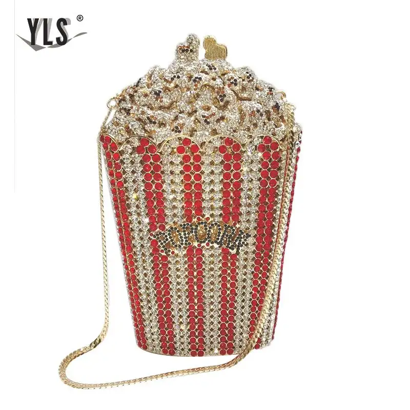 Роскошные вечерние женские сумочки с кристаллами и забавным попкорном клатч