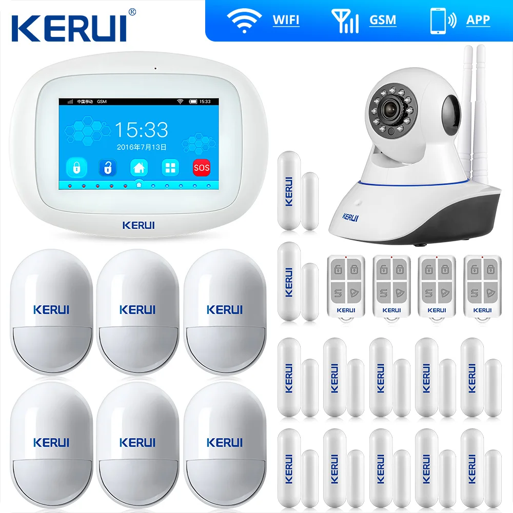 Новое поступление KERUI сенсорный экран TFT цветной дисплей Wi-Fi GSM сигнализация домашняя сигнализация открытая дверь напоминание wifi IP камера