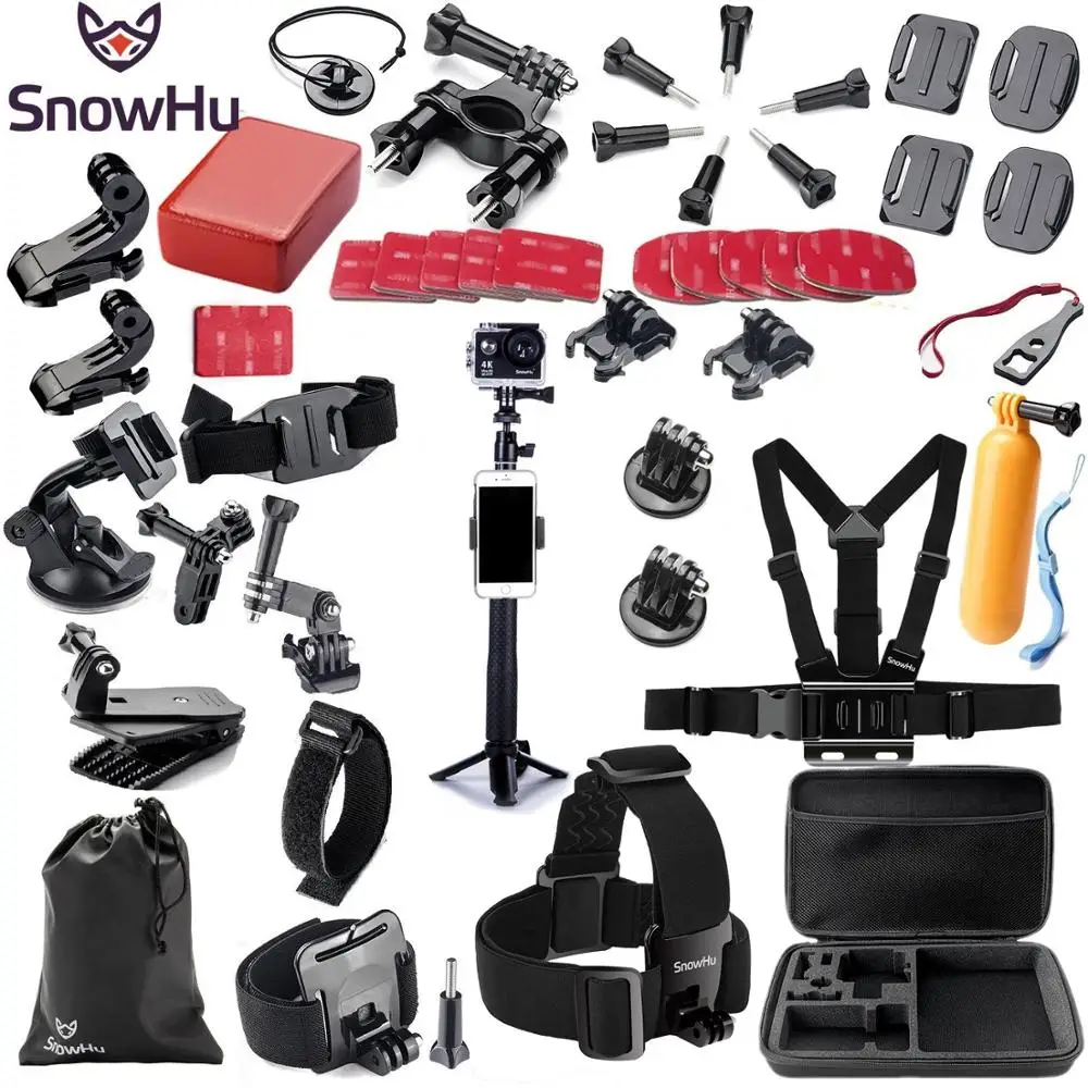 

SnowHu for Gopro Accessories set for go pro hero 9 8 7 6 5 4 3 kit 3 way selfie stick for Eken h8r for yi 4K action camera GS02
