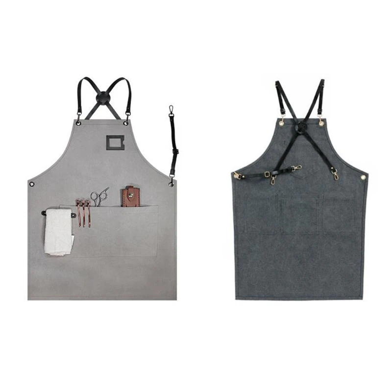 

634E Unisex Waterproof Canvas Work Apron with Adjustable Cross Back Straps Pockets