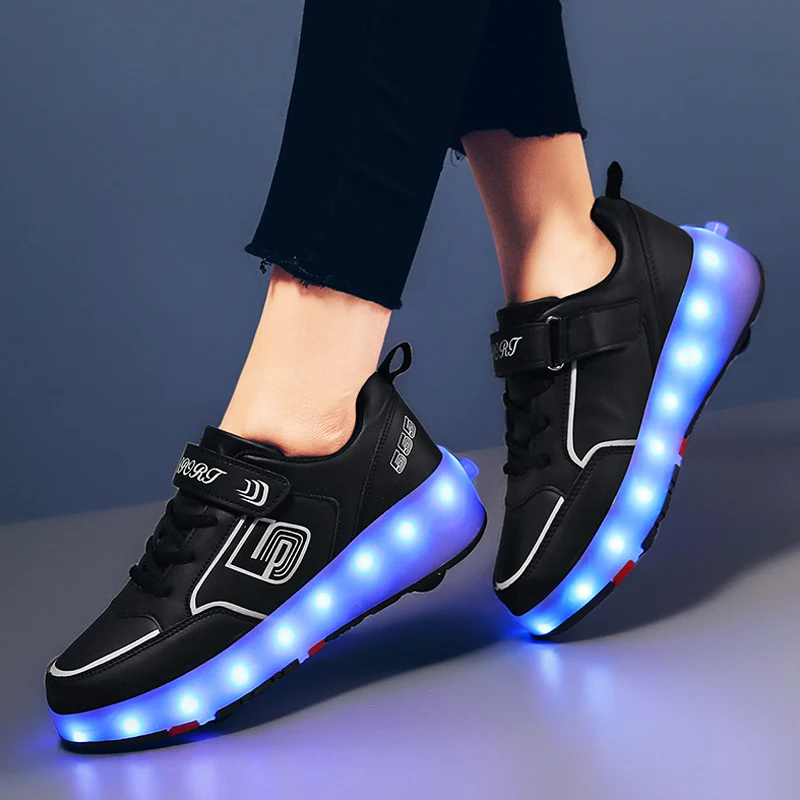 Roller Sneakers 4 Wheels Children Kids Girls Boys Babys 2021 Gift Fashion Sports Casual Led Light Flashing Running Skate Shoes | Детская