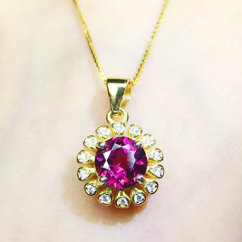 Женский Круглый гранат ожерелье с подвеской в виде цветка серебро 925 пробы