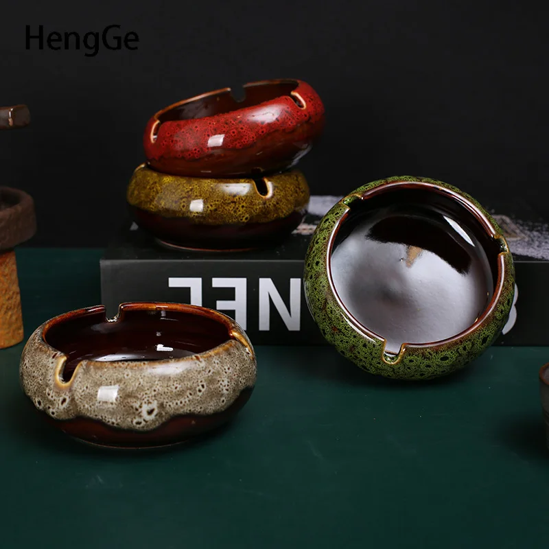 

New Chinese Ceramic Ashtray Kiln Change Craft Office Desktop Portable Ashtray Living Room Creativity Ornaments Home Accessories