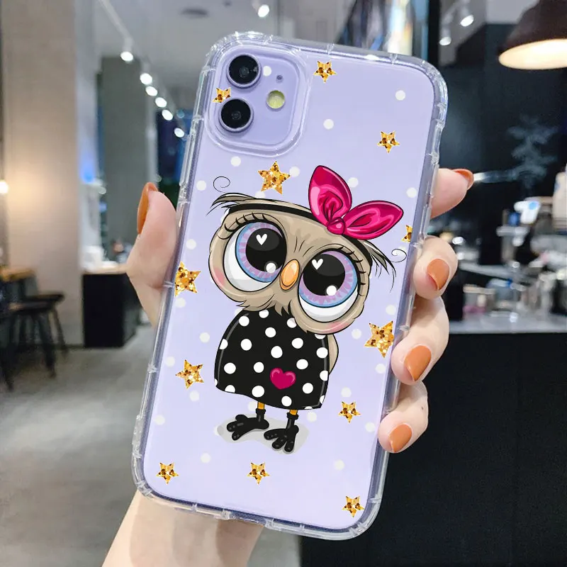 PUNQZY Прозрачный чехол для телефона с милыми животными iPhone 14 11 12 13 PRO Max XR XS 7 8 PLUS