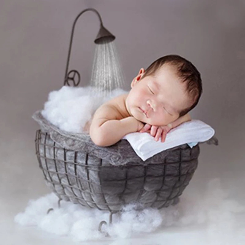 Baby Photo Props Iron Basket Shower Bathtub Newborn Infant Child Photography Auxiliary Frame for Studio Posing Photography Props