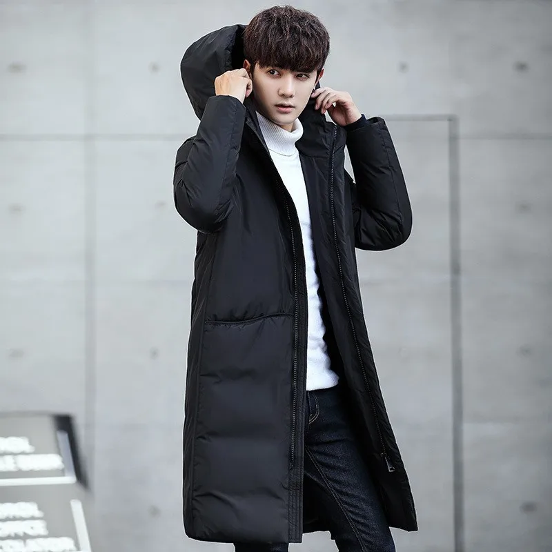 Mens Winter Long Jacket Hoody Parka Warm Filler Windbreaker Overcoat Thick Korean Straight Parkas Man Casual Streetwear Coat