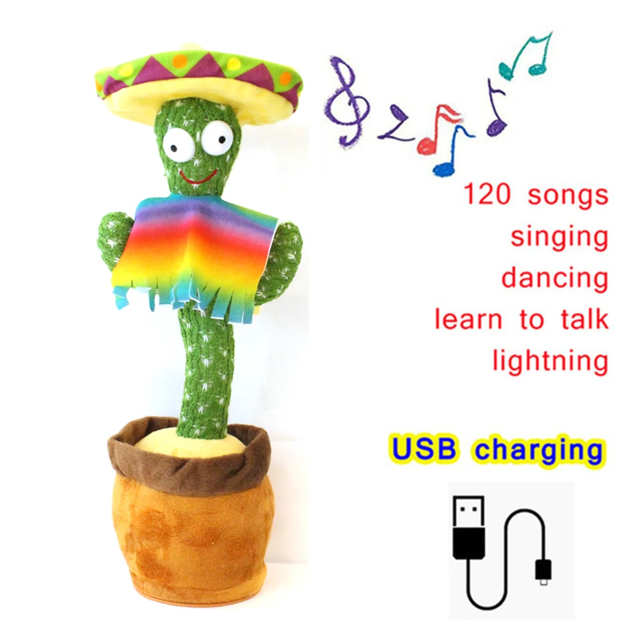 

Dancing Cactus Electric Plush Doll Knit Fabric Cactus Dancer Parrot Repeat Talking Home Decor Kid Gift Baby Early Education Toys
