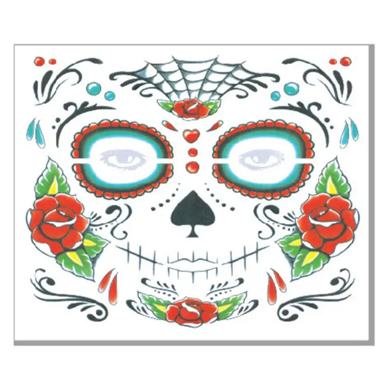 Временные тату наклейки на лицо Хэллоуин День мертвых сахар Череп цветочный