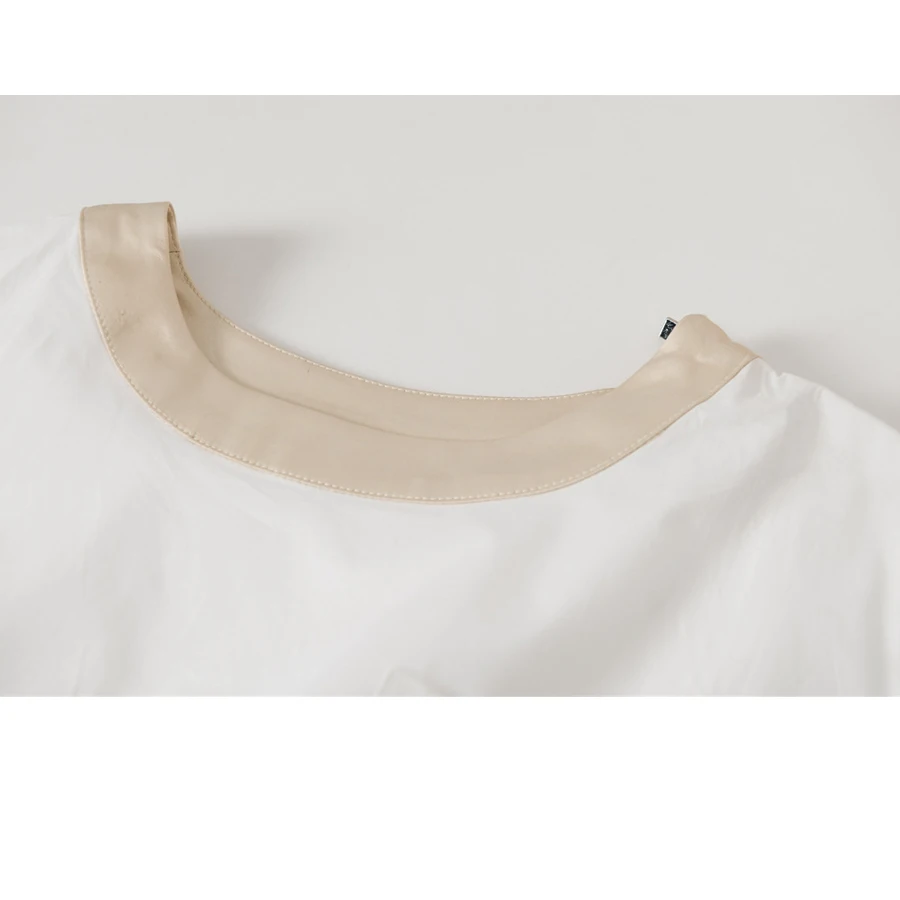 

2021 summer dresses mId-Long round collar short sleeve contrast color splicing fake two pcs pleated women skirts lady dresses