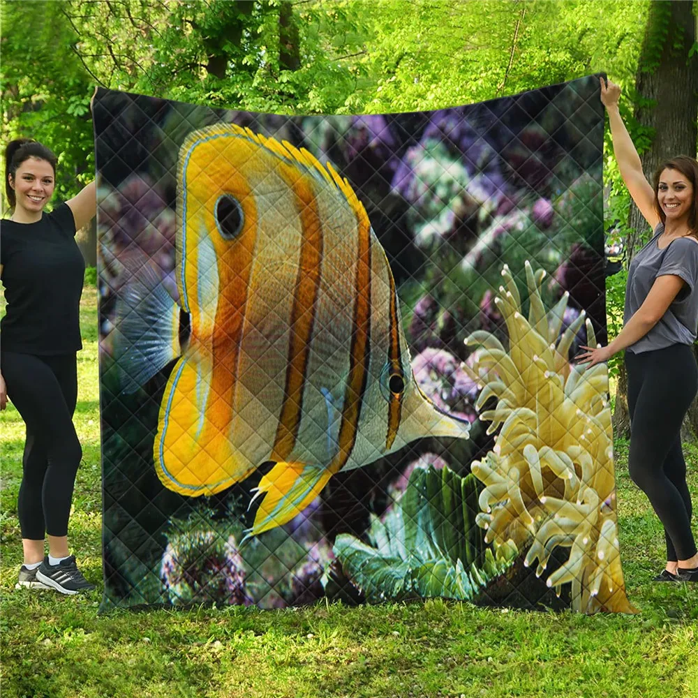 

Undersea Fish Quilt Bubbles for Placing Any Text Coverlet Thin Quilts Bedspread on The Bed Dorm Covers