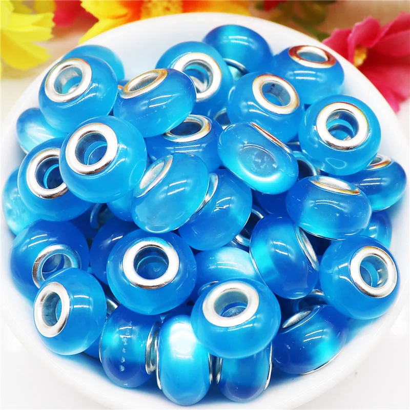 

10Pcs Indicolite Blue Color Assortment Cat Eye Large Hole European Spacer Beads Fit Pandora Charms Bracelet DIY Jewelry Making