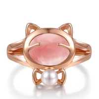 cat bowknot pearl 18k rose gold rings for women cute cat eye brass rings korean fashion party holiday daily new unusual jewelry