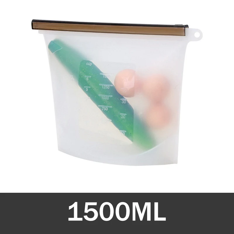 White-1500ML 1000 мл, 1500 мл, многоразовая силиконовая сумка для хранения, силиконовые пакеты для хранения продуктов, пакеты для хранения продуктов питания, Ziplock, морозильная камера, пакеты для приготовления пищи - Цвет: White-1500ML