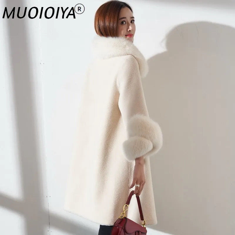 

Natural Wool Jacket Women Sheep Shearing Fur Coats Female Parka Real Fox Fur Collar Overcoat Spring Clothes 2022 LWL1382