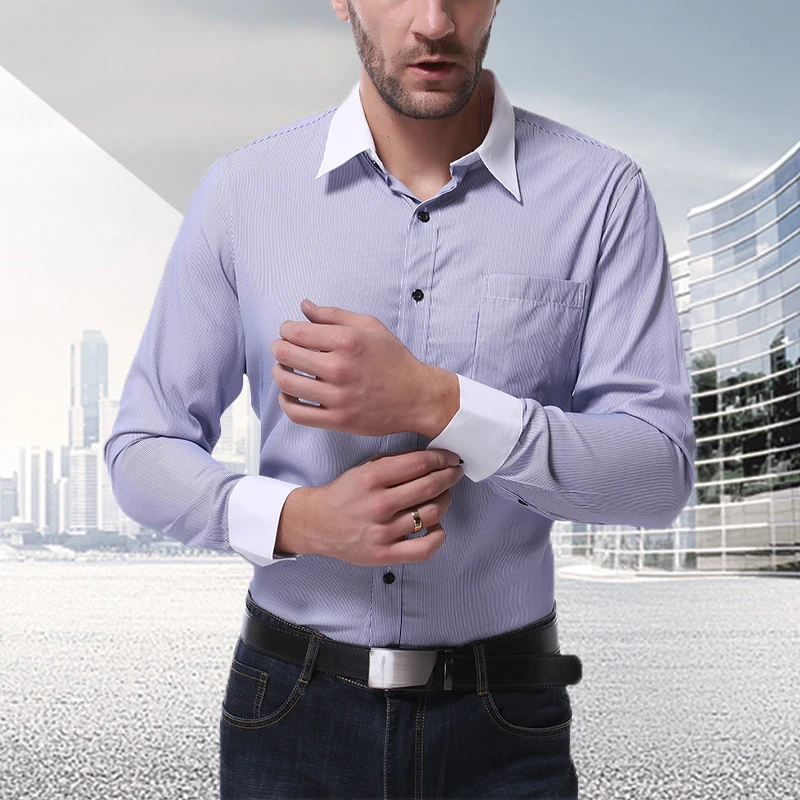 

2022 Spring Men Lapel shirt Long Sleeve Turn Down Collar casual shirt Slim Pure Colors Solid Fit Business Shirts Male