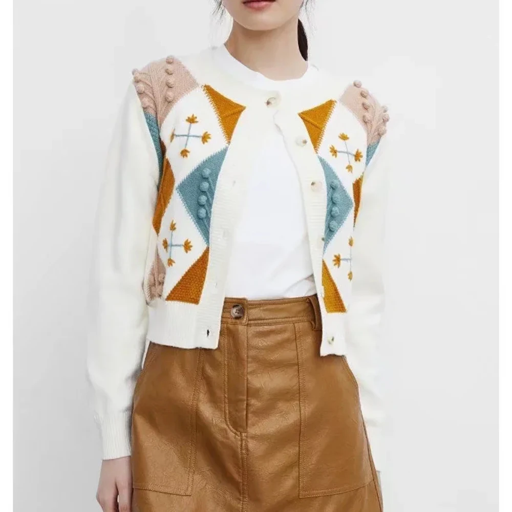 

xikom 2021 New Autumn Women Vintage Elegant Jacquard Sweater Female Knitted Cardigan Casual Fashion Loose V Neck Slim Top