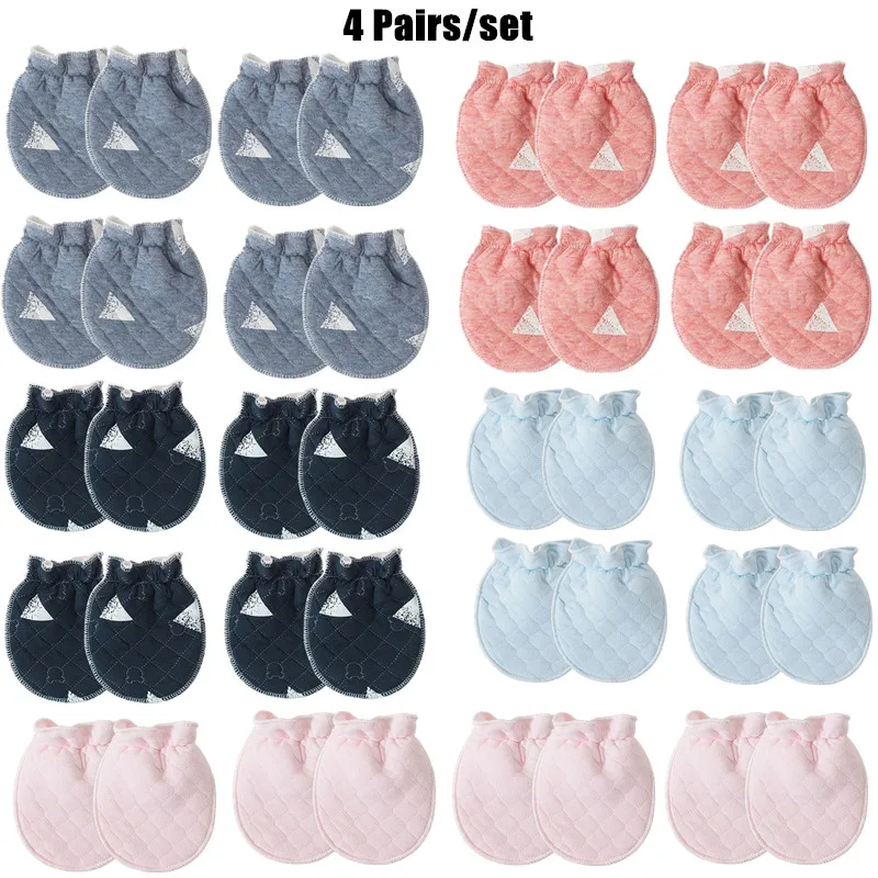 Conjunto de guantes de algod&oacute;n para beb&eacute; reci&eacute;n nacido, manoplas c&aacute;lidas para protecci&oacute;n facial, antiara&ntilde;azos, 4 par/set, Oto&ntilde;o e Invierno-0