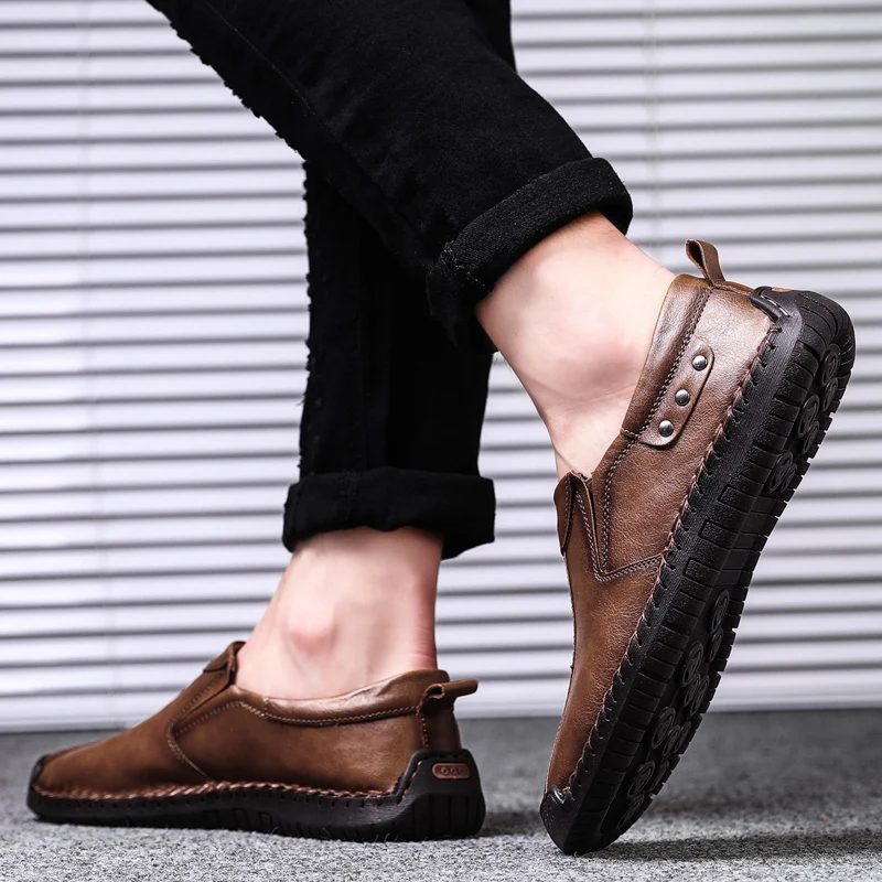 Мужские туфли из натуральной кожи роскошные брендовые дышащие без застежки