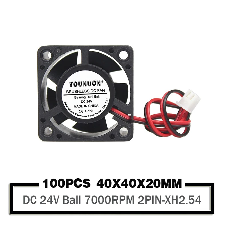 100 Pieces YOUNUON 3D printer fan 40mm 4020 24V Double ball sleeve Cooling fans 40x40x20mm for 3D printer cooler