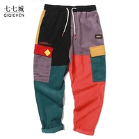 hip hip pants men corduroy color block patchwork cargo harem pant vintage streetwear harajuku jogger sweatpant trousers 2021