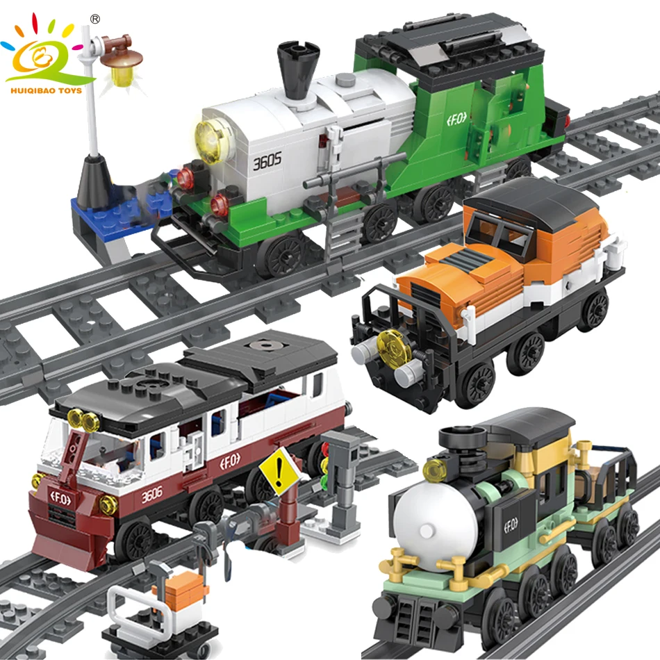 HUIQIBAO игрушки паровой поезд железнодорожные пути строительные блоки для детей