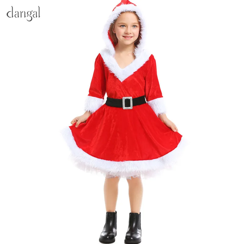 Новинка красное милое рождественское платье со шляпой для маленьких девочек