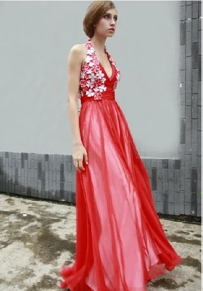 

free shipping maxi dress 2016 bride long evening gown dinner party flower vestidos formales red long dress Graduation Dresses