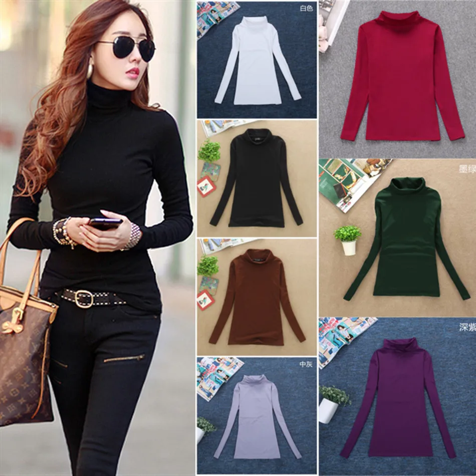 Футболка с длинными рукавами и высоким воротником женские топы футболки из