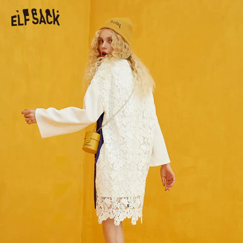 Женское однотонное контрастное платье ELFSACK синее повседневное офисное с