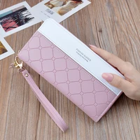 patchwork pu letter zipper long card holder purse fashion high quality designer money wrist wallet women