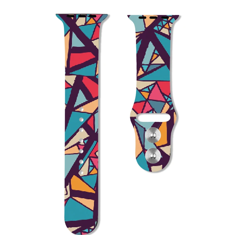Geometric colour 40mm 44mm Printing Watch Bands For Apple Watch 4 Rubber Strap Sport Bracelet 42mm 38mm For Iwatch 3 2 1 Accessories - Цвет ремешка: Geometric colour