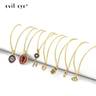 Женское Ожерелье с круглым кулоном от сглаза Фатима, медная Длинная цепочка золотого цвета с ярким цирконием, BD406, ручная клавиша