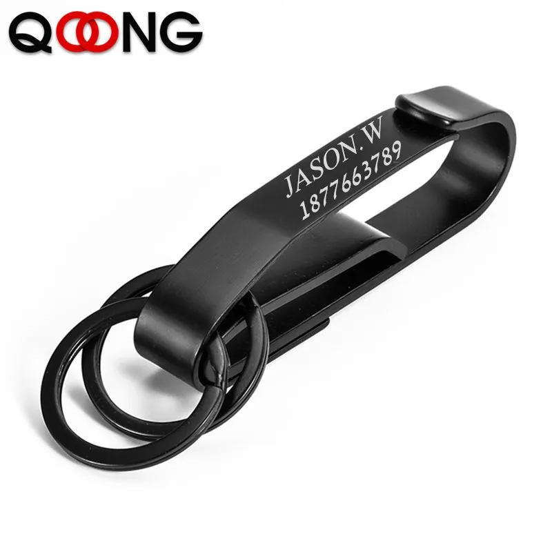

QOONG Customized Keychain For Car Plate Number Logo Anti-lost Keyring Engraved Name Key Chain Ring Personalized Gift For Men Y80