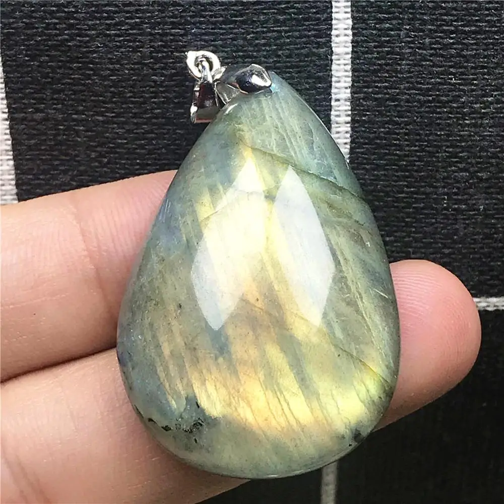 

Natural Labradorite Pendant Jewelry For Woman Man 40x26x9mm Beads Silver Yellow Light Crystal Water Drop Moonstone Stone AAAAA
