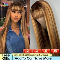 ombre human hair wigs highlight straight wig with bangs glueless machine made wigs 100 peruvian human remy hair for black women