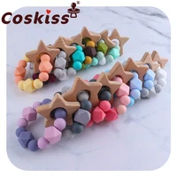 coskiss 1pcs silicone bead bracelet nursing teething toys bpa free beech wooden star bracelet diy baby teether bath gift