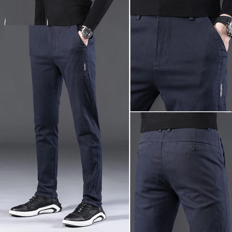 

[Бархат/без бархата] осенние и зимние утепленные повседневные брюки мужские корейские облегающие брюки с штанинами для мужчин